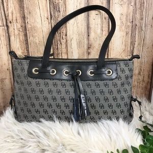 Dooney & Bourke Gray & Black Wool Canvas Leather Trim Shoulder Bag